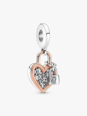 Pandora Heart Padlock Double Dangle Charm